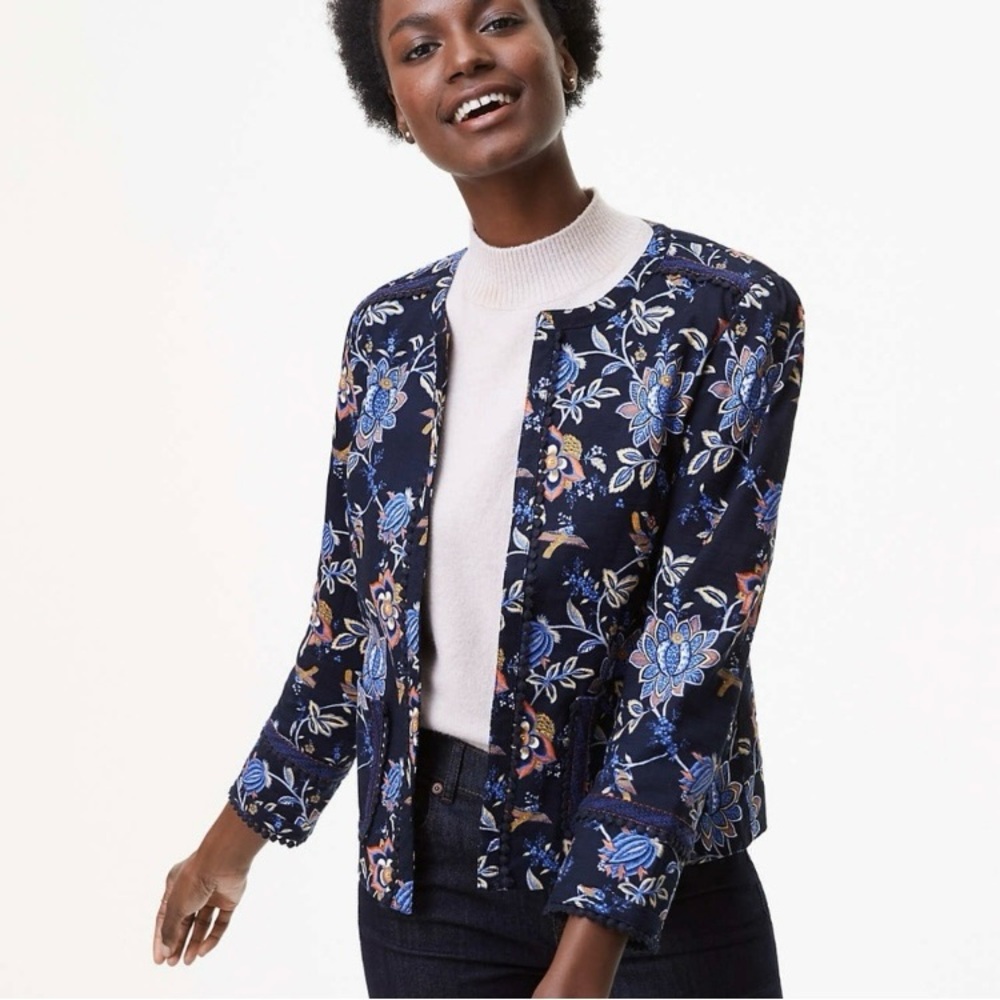 LOFT Floral Navy Jacket